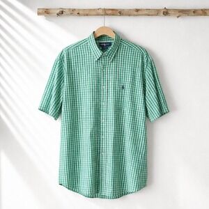 Ralph Lauren Blake Shirt Mens XL Green White Gingham Check Short Sleeve Cotton